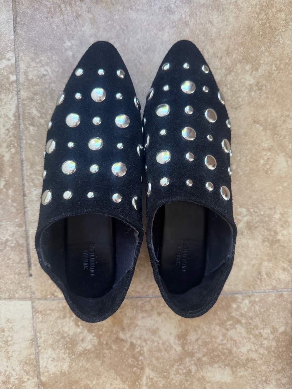 Urban Outfitters Black Studded Suede Mules